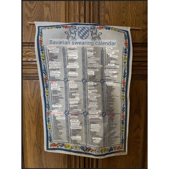 Vintage Bavarian Swearing Calendar Tapestry Fabric Hanging Cloth Tea Towel Decor - Picture 2 of 4
